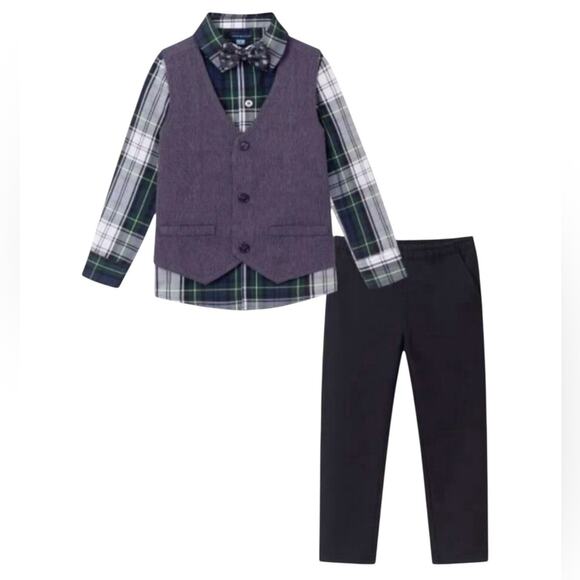 Boy’s Toddler Plaid Shirt with Gray Vest and Black Pants Set Size 3T NWT - Picture 4 of 6
